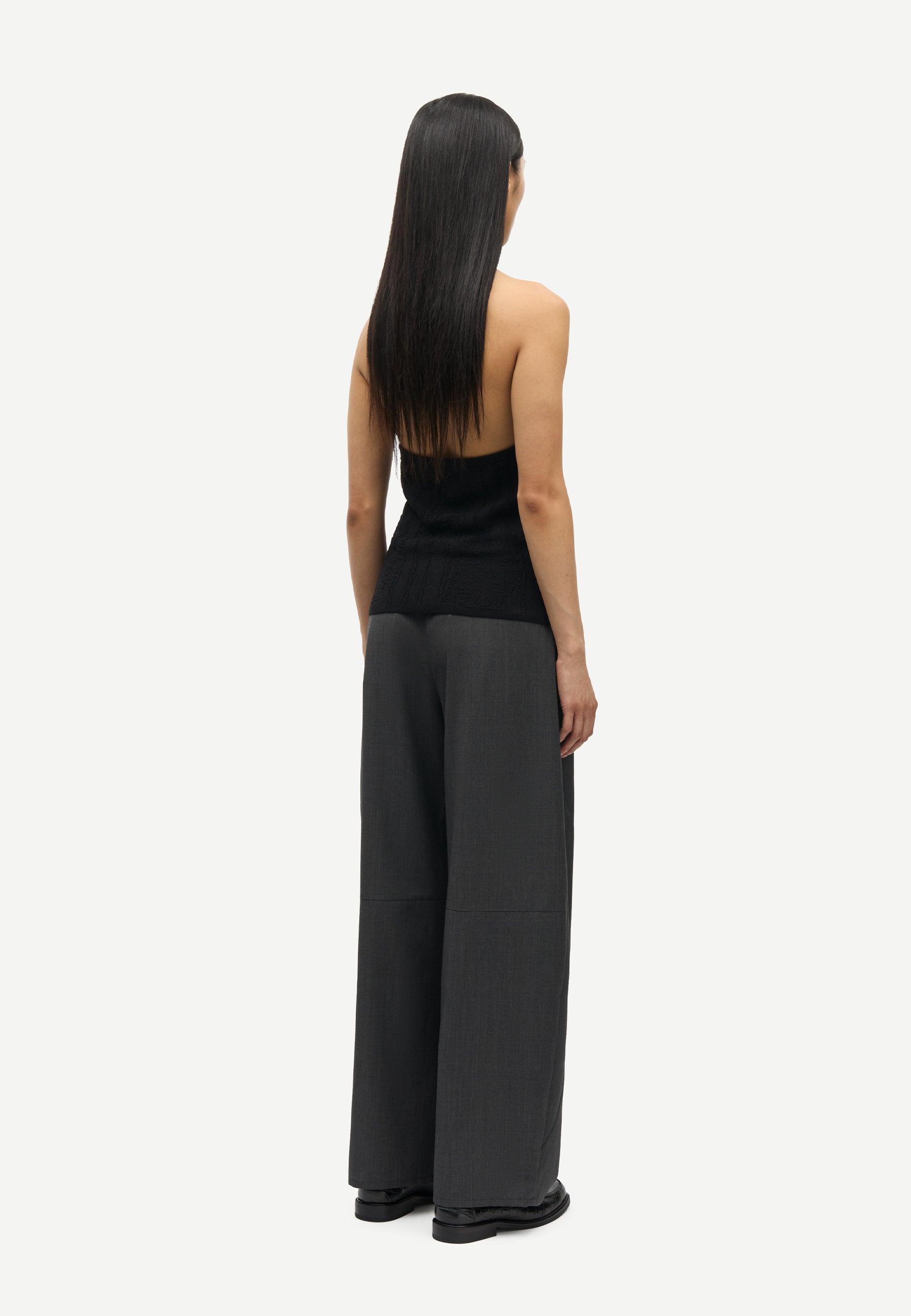 Saroko Wide Leg Woll Hose | Dark Grey Melange