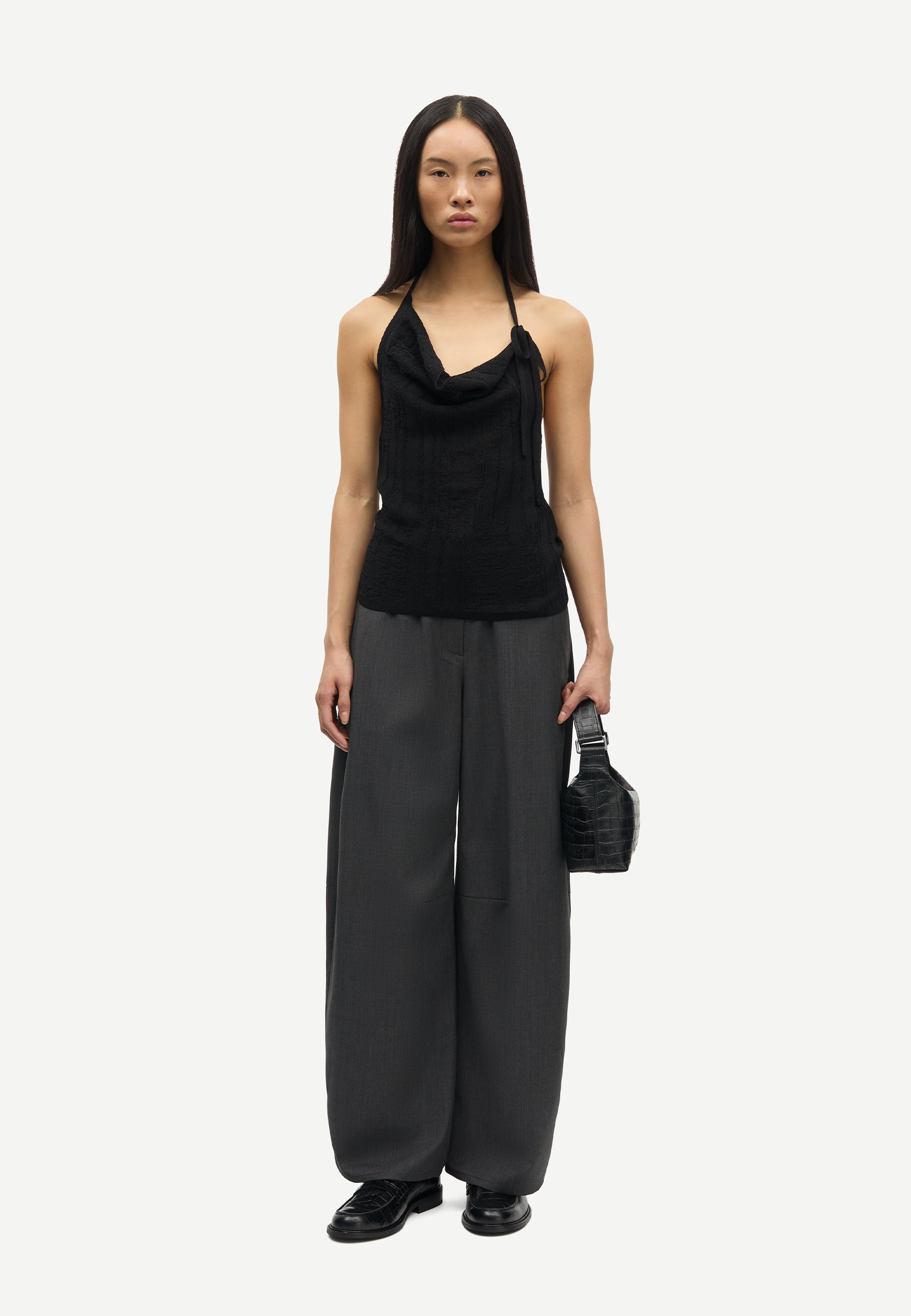 Saroko Wide Leg Woll Hose | Dark Grey Melange