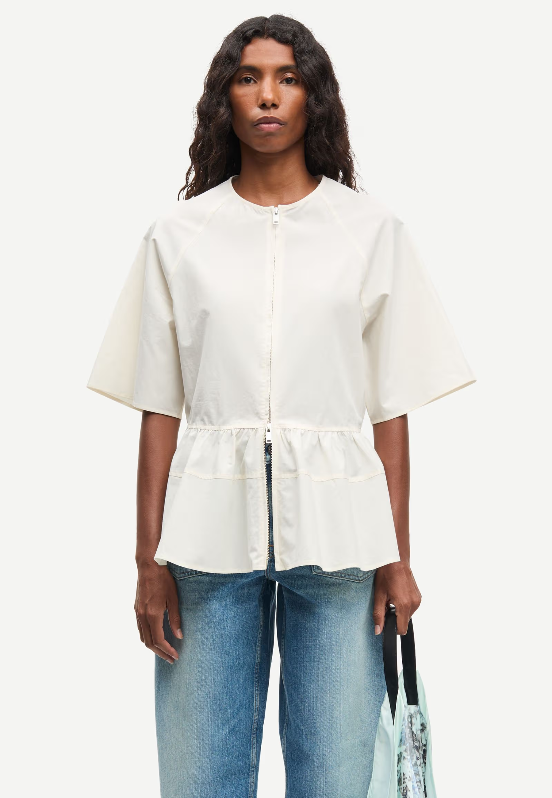 Satoman Kurzarm Bluse | Egret