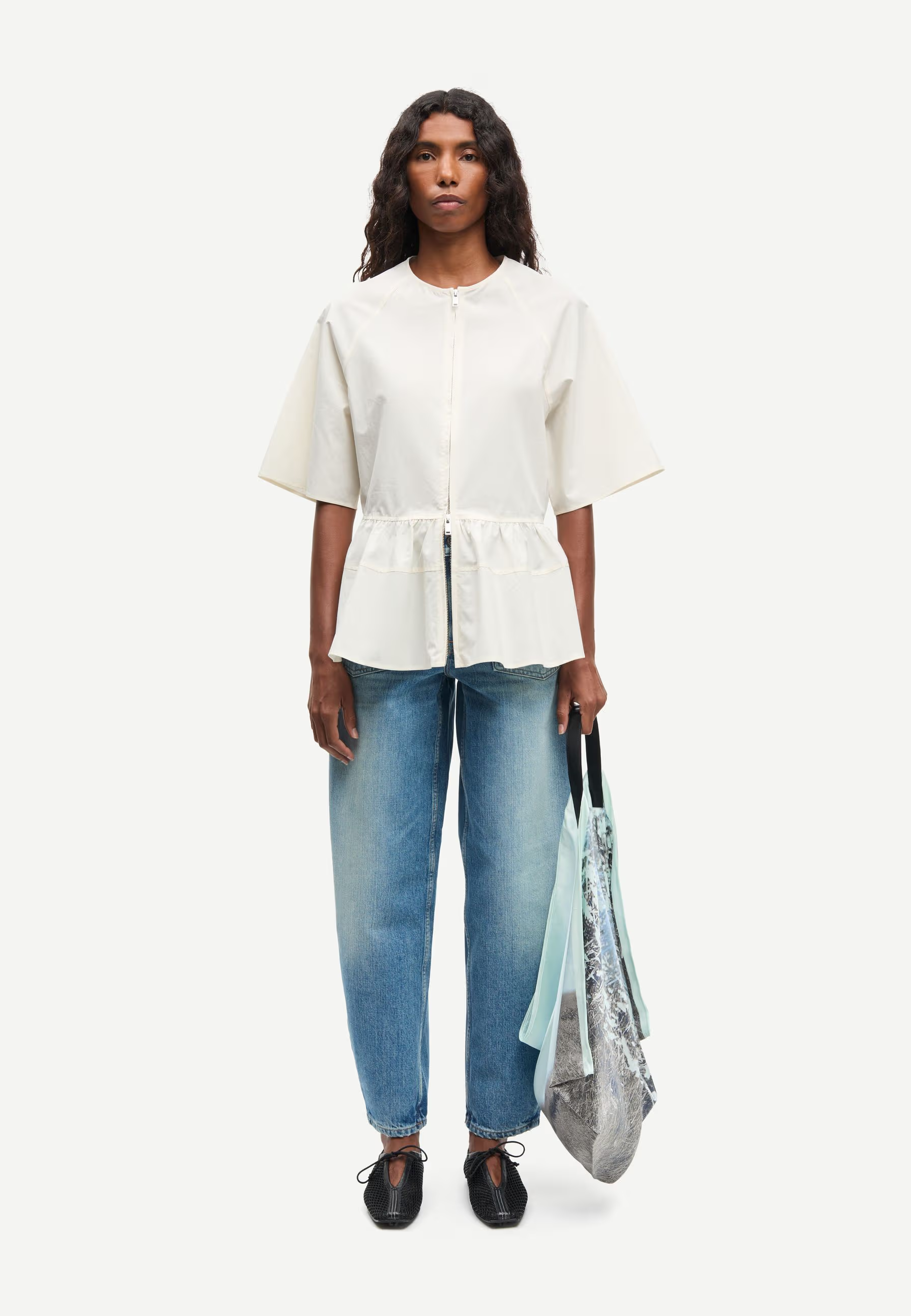 Satoman Kurzarm Bluse | Egret