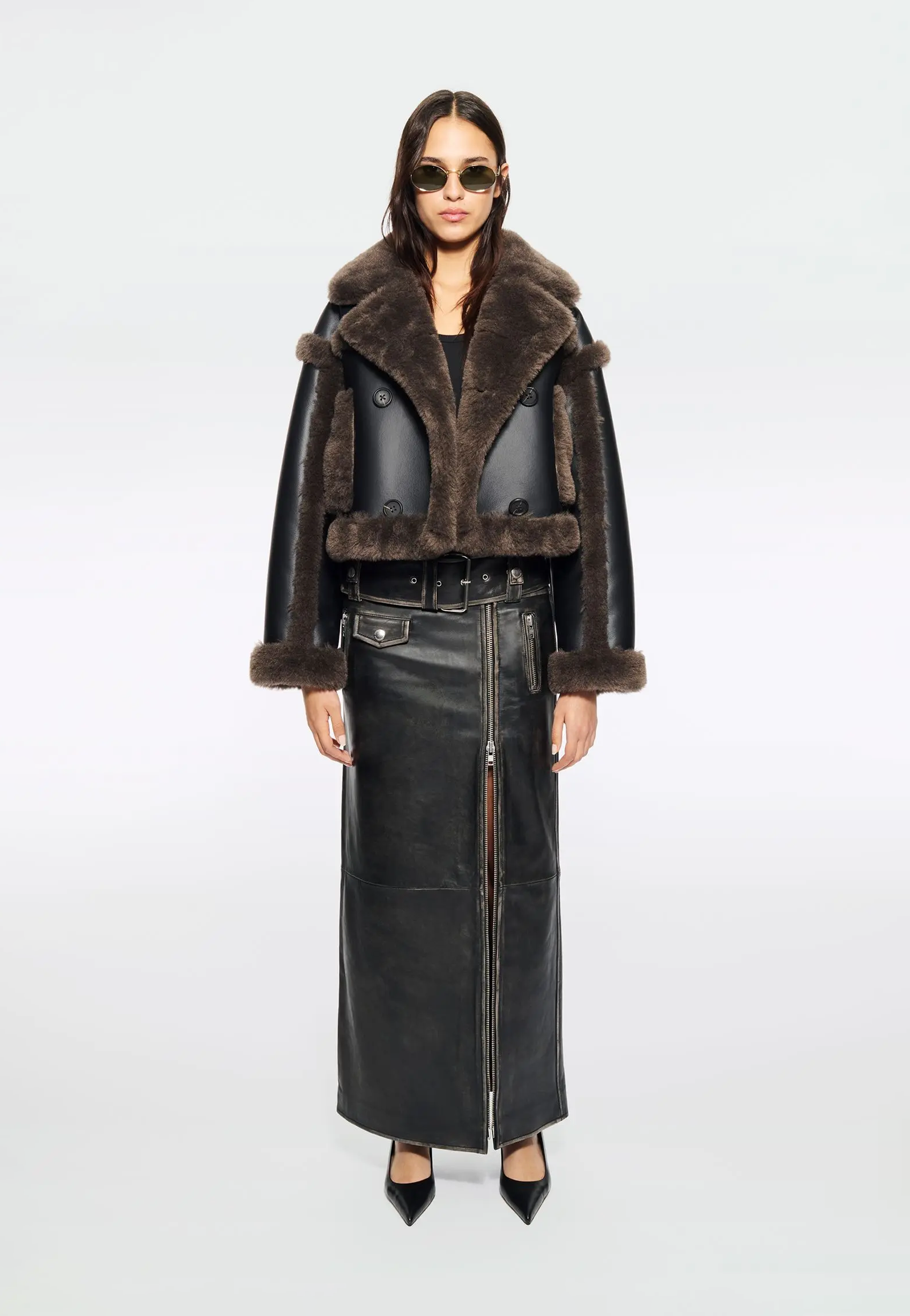 Kristy Jakke med Kunstpels | Sort Mørkebrun