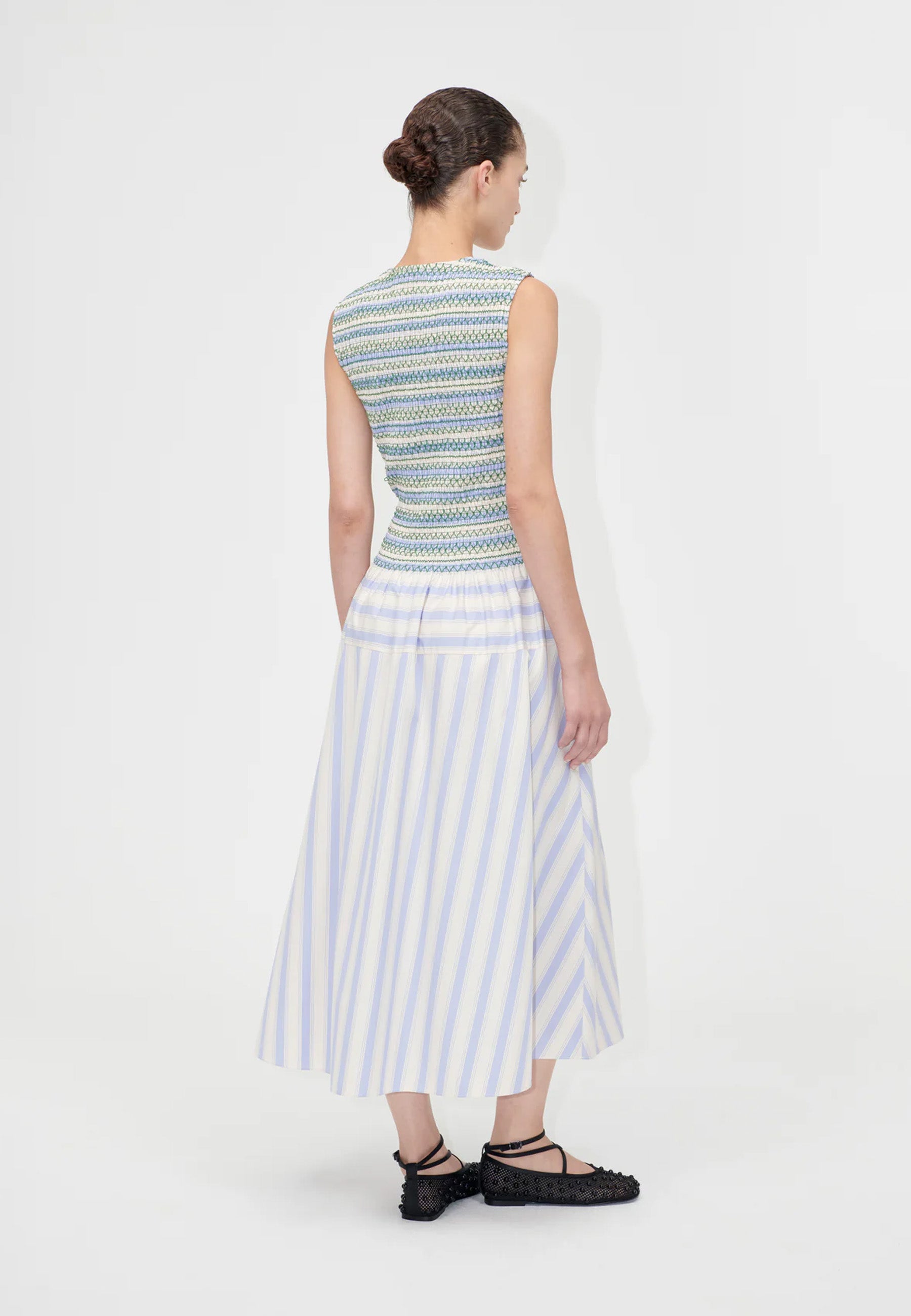 D126-2367 Smocked Maxikleid | Pastel Stripes
