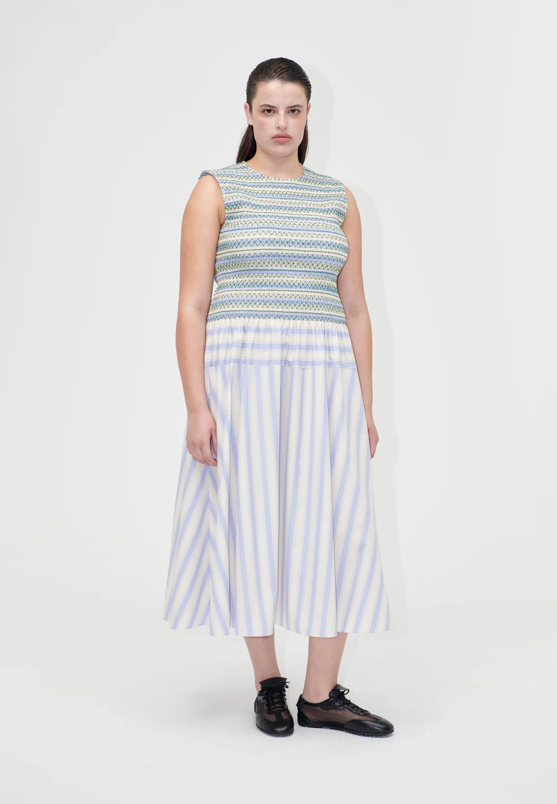 D126-2367 Smocked Maxikleid | Pastel Stripes