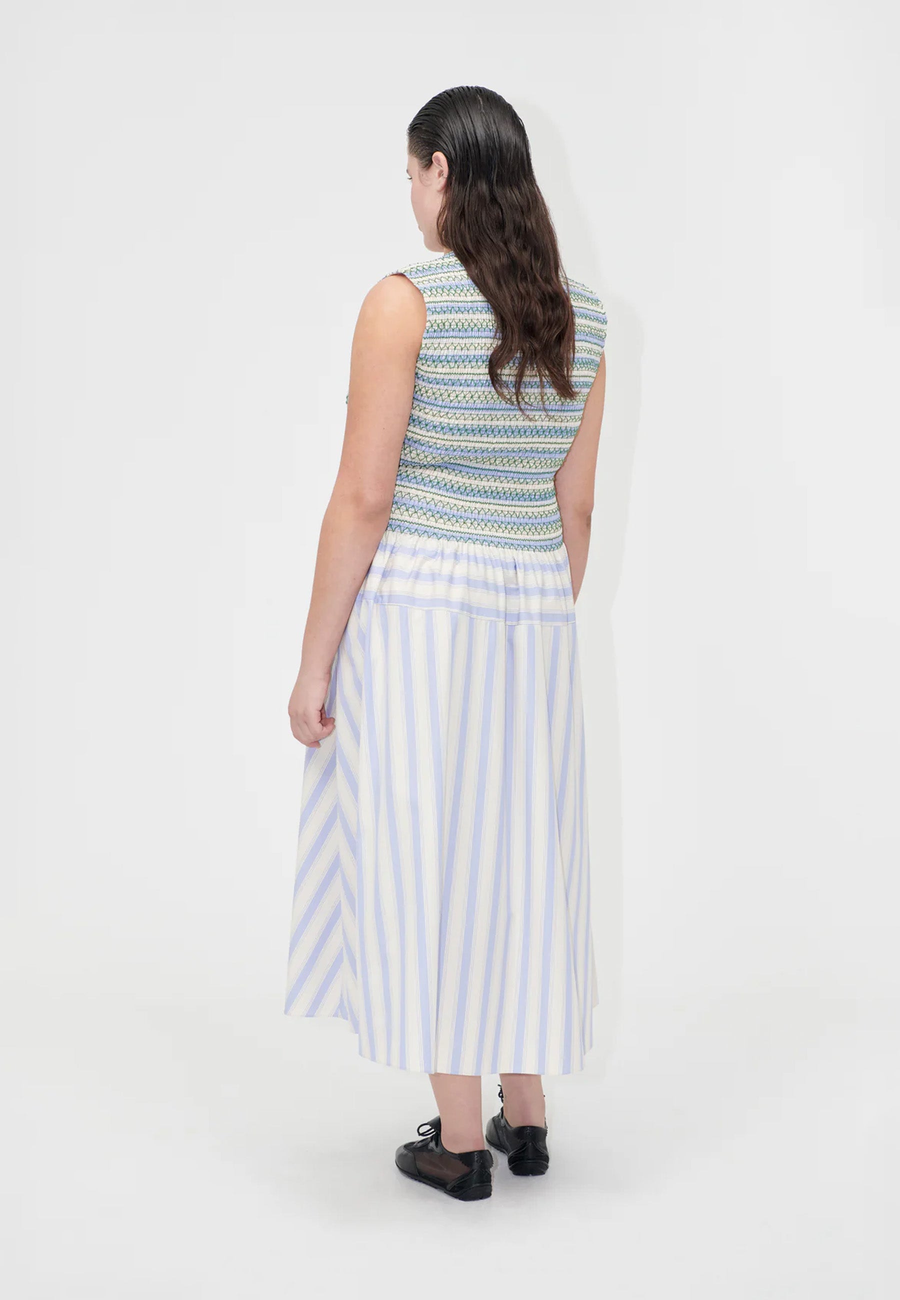D126-2367 Smocked Maxikleid | Pastel Stripes