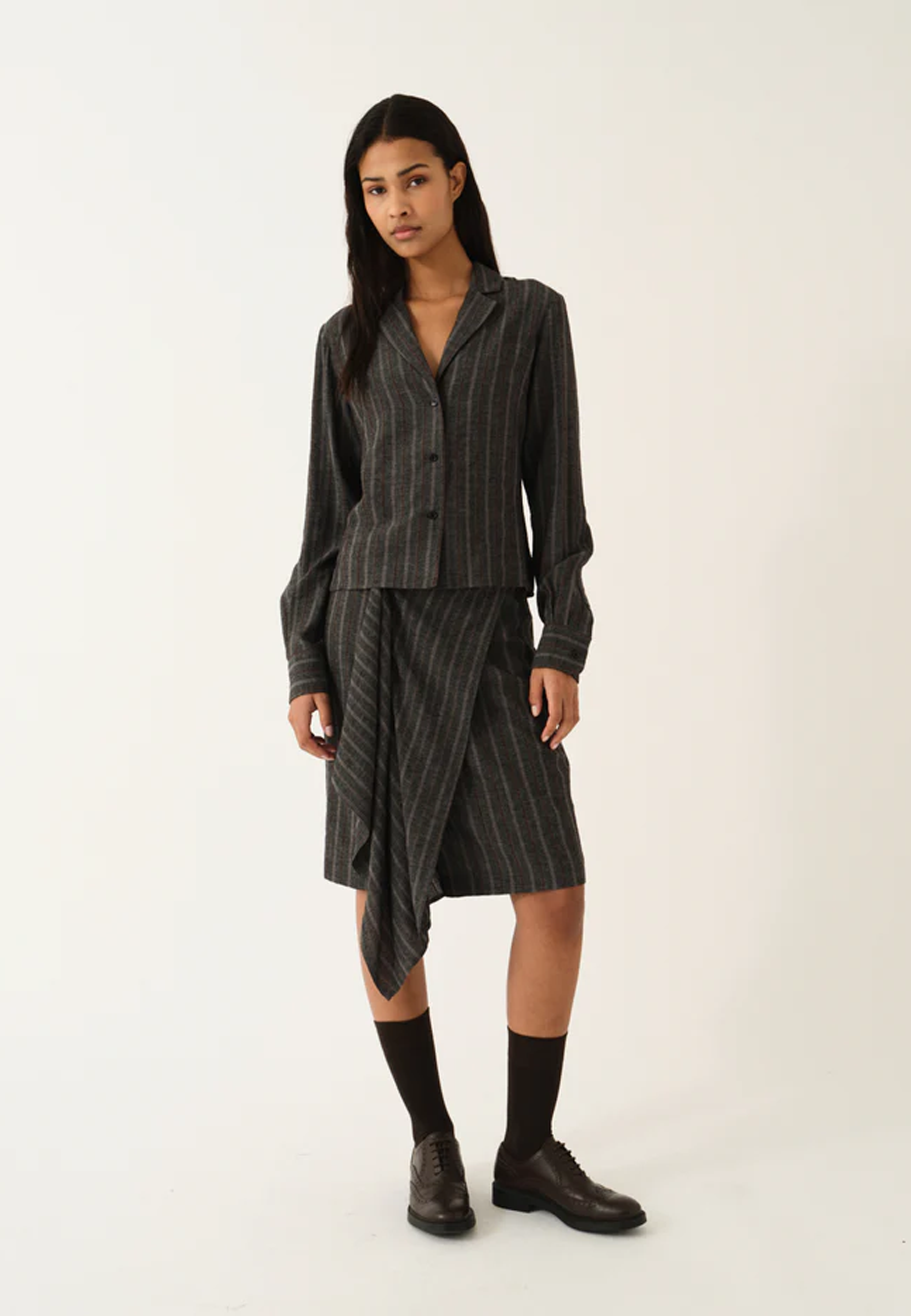 Cheval Bluse | Grey Melange Brown