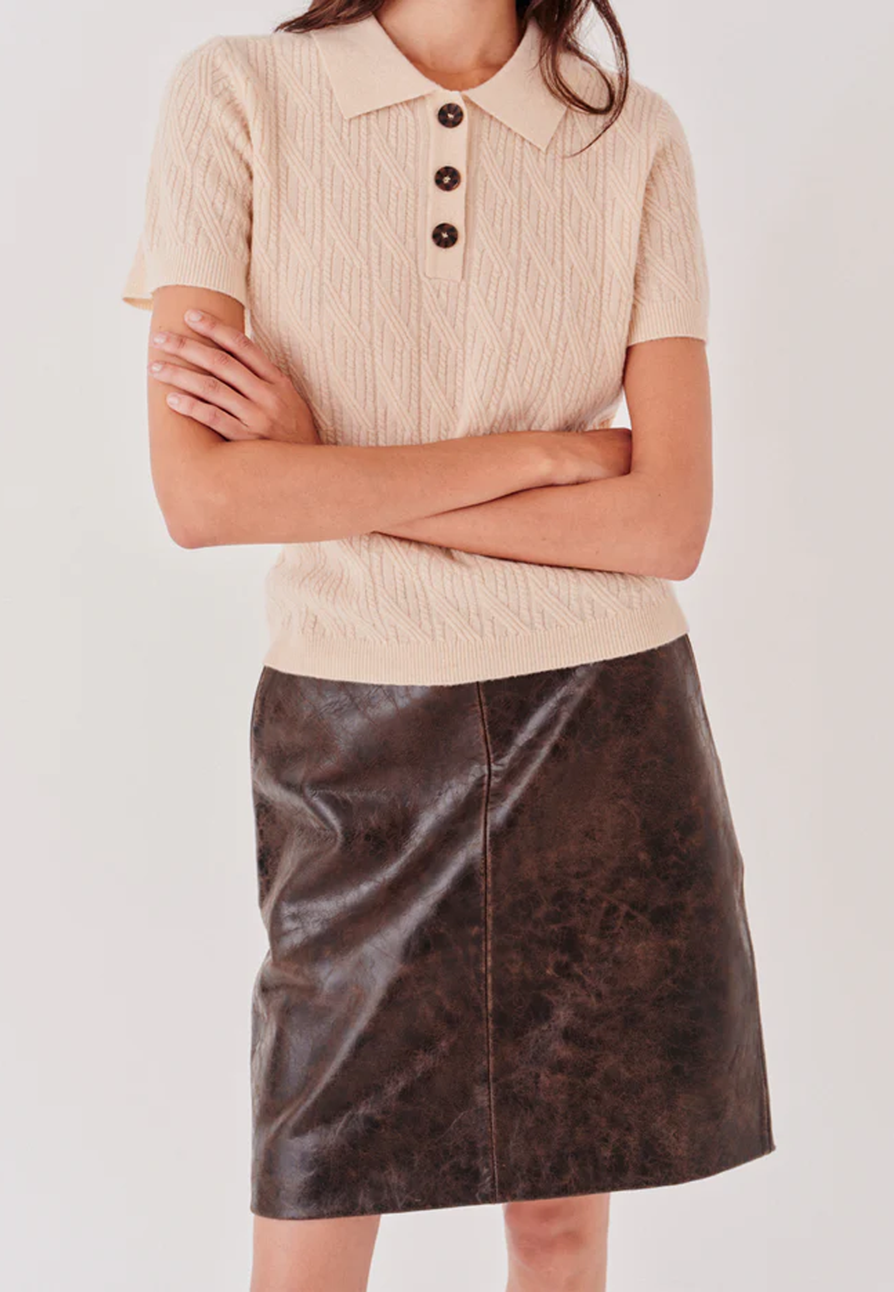 Como Cable Mini Polo T-Shirt | Macadamia