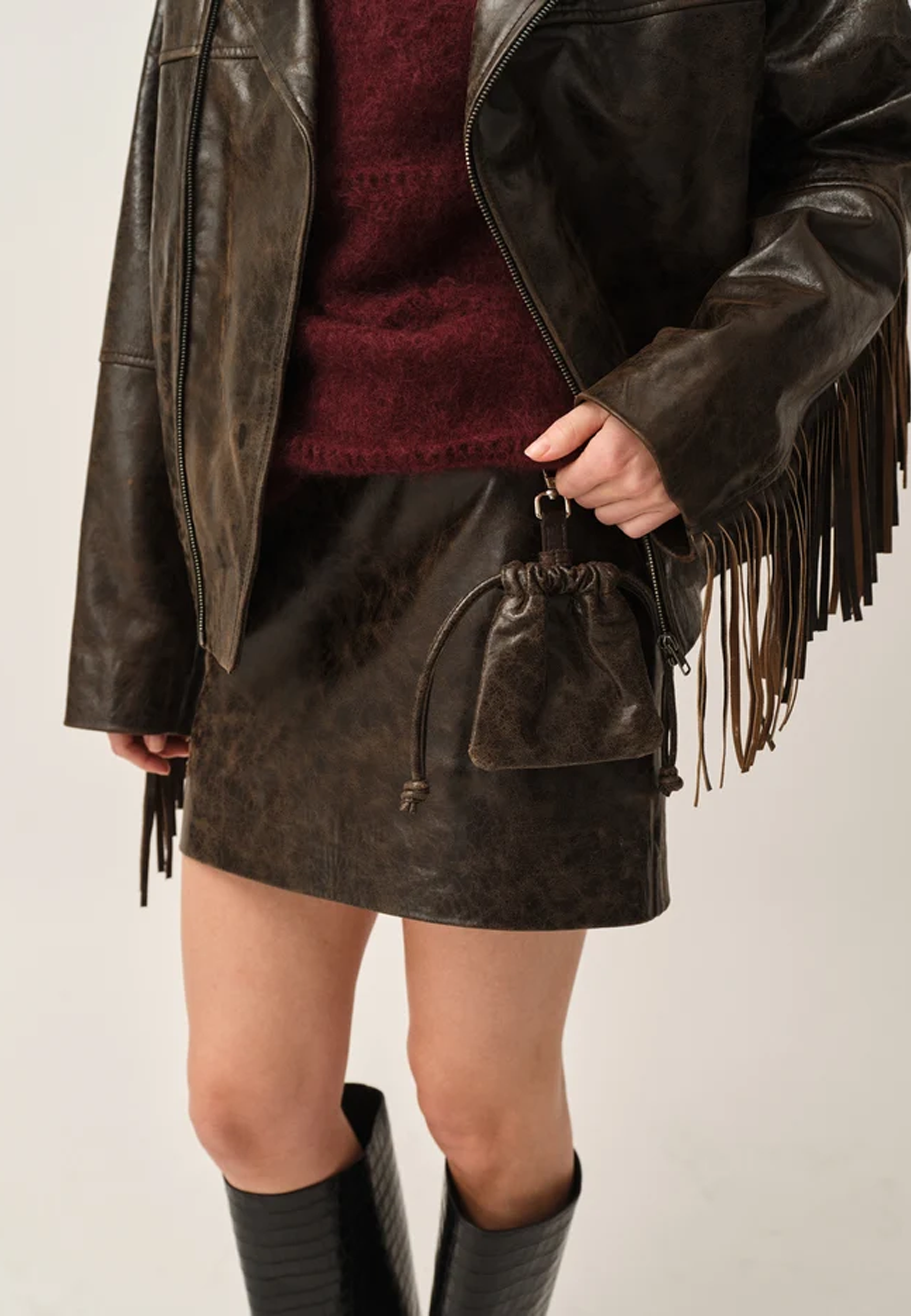 Margo Pencil Skirt | Brown Crunch Effect