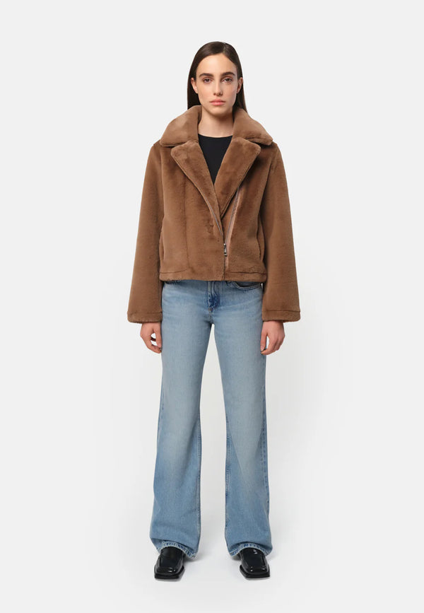 Dahlia Biker Fake Fur Jacket | Camel