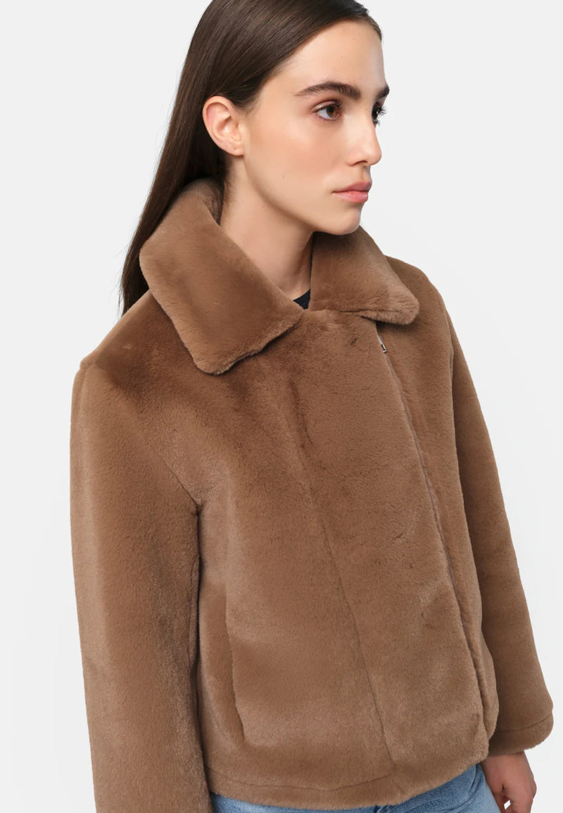 Dahlia Biker Fake Fur Jacket | Camel