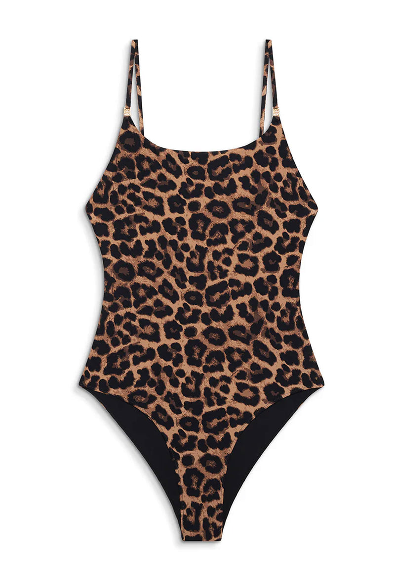 Vesta Swimsuit | Black Brown Leopard