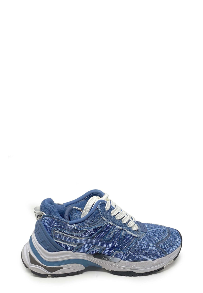 Race Rhinestone Sneakers | Blue denim