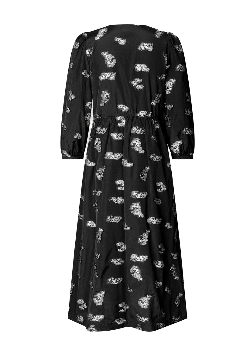 Asina Midi Dress | Black Bouquet Jacquard