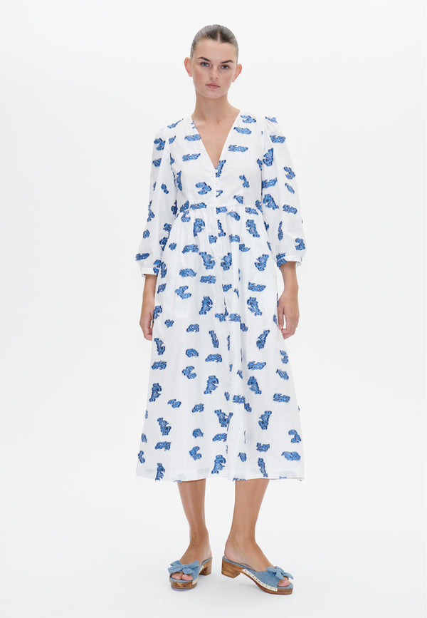 Asina Midi Dress | Blue Bouquet Jacquard
