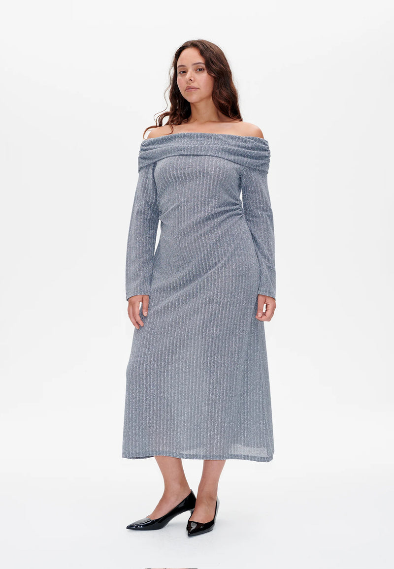 Joa knitted dress | Silver lurex pinstripe