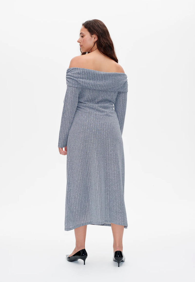 Joa knitted dress | Silver lurex pinstripe