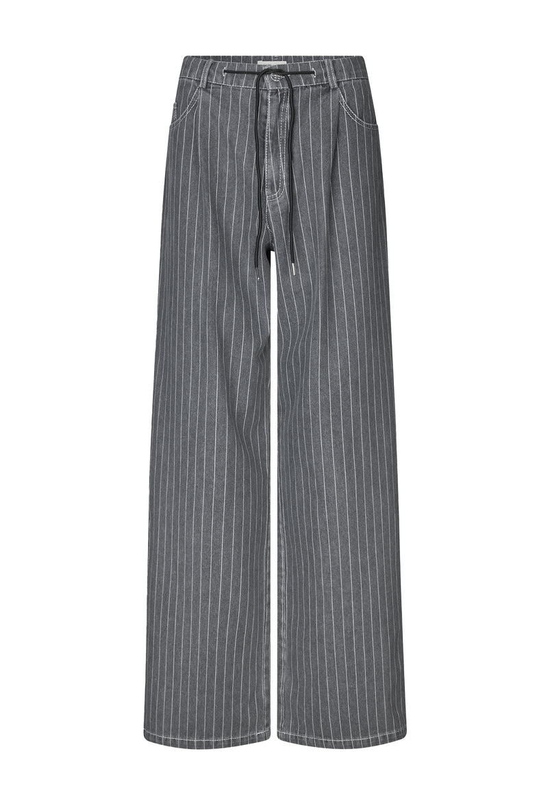 Nanny Pants | Grey Pinstripe Denim