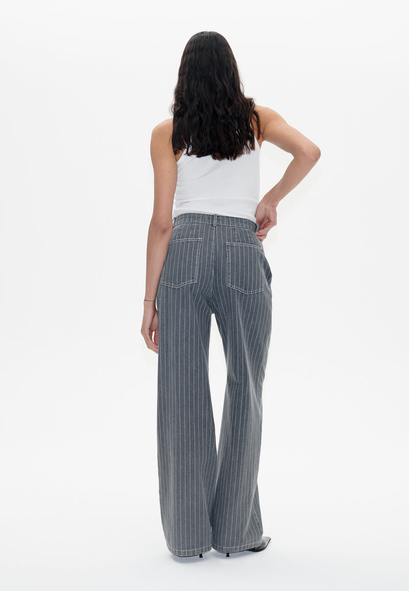 Nanny Pants | Grey Pinstripe Denim