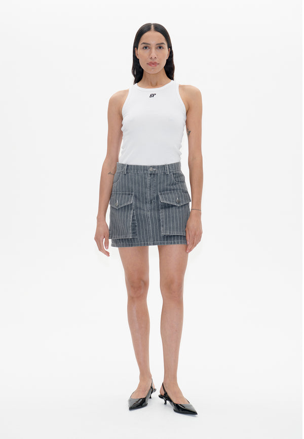 Sali Mini Skirt | Grey Pinstripe Denim