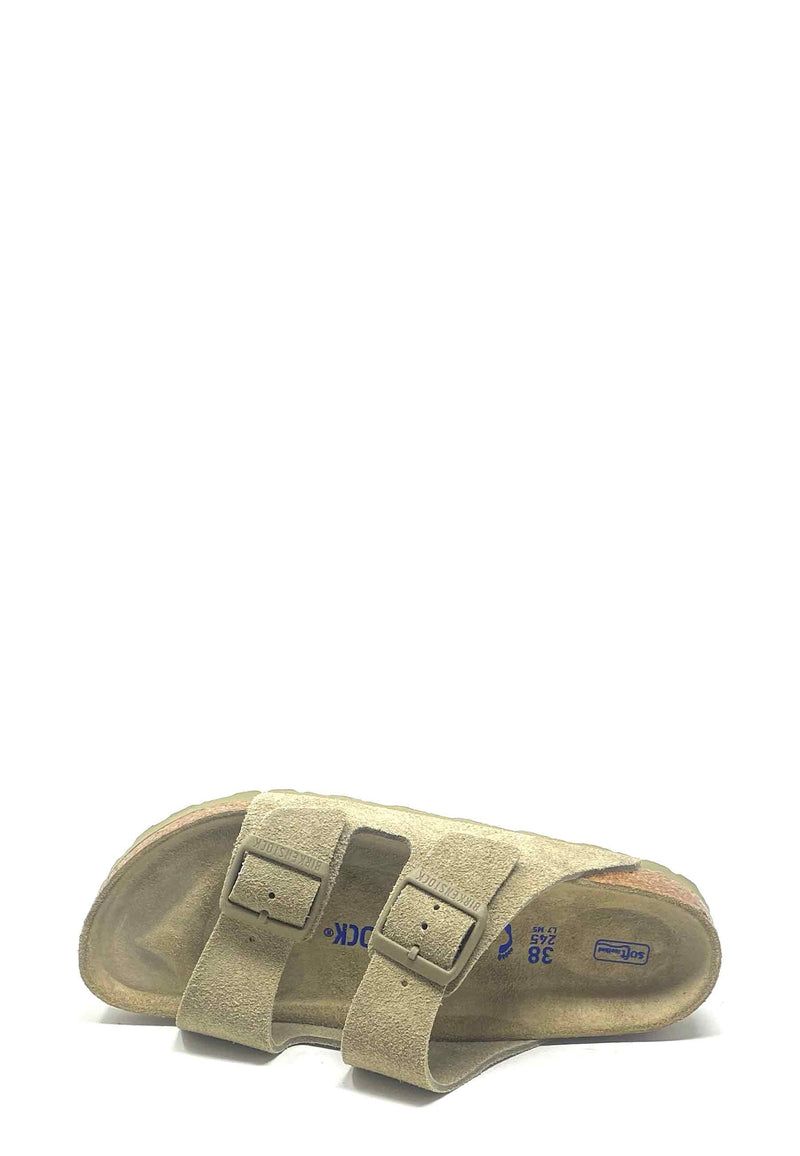 Arizona Soft Footbed Pantolette | Faded Khaki Suede