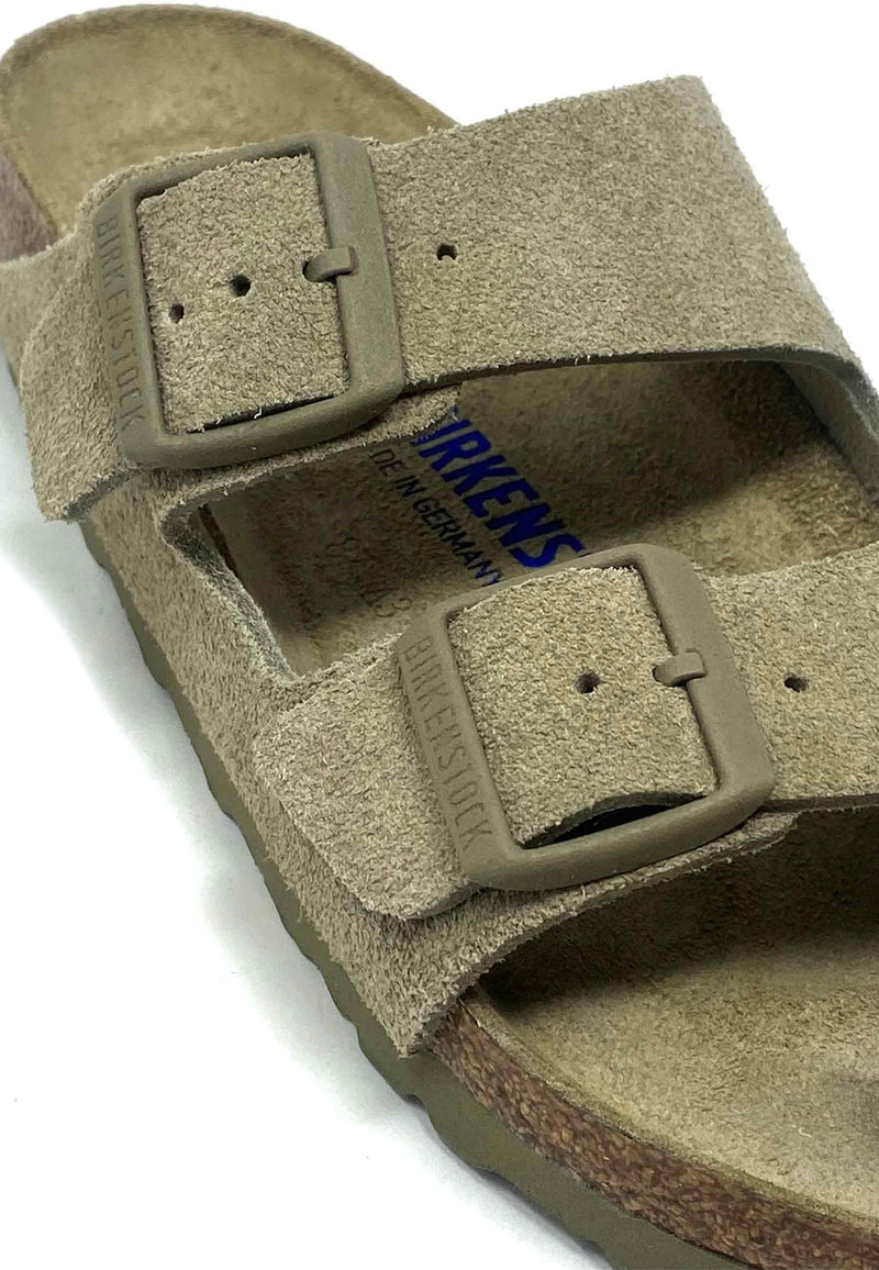 Arizona Soft Footbed Pantolette | Faded Khaki Suede