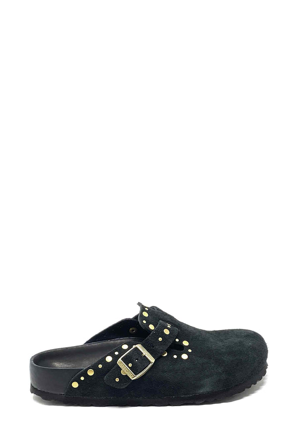 Boston Rivet Border Clog | Black Suede