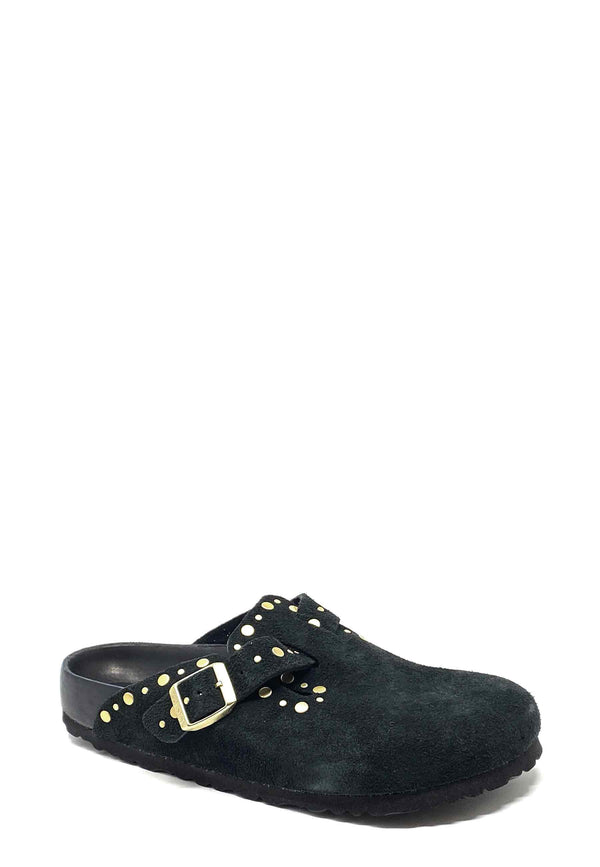 Boston Rivet Border Clog | Black Suede