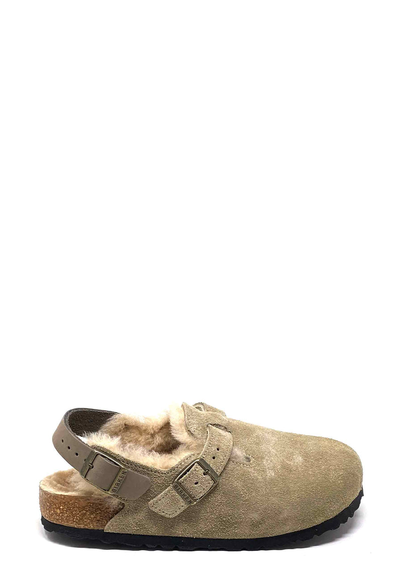 Tokyo Clog | Taupe Shearling Suede