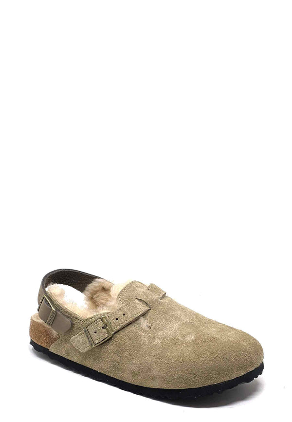 Tokyo Clog | Taupe Shearling Suede