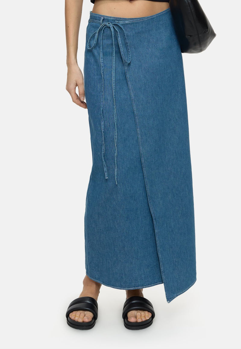 C93961 Denim Wrap Skirt | Mid Blue