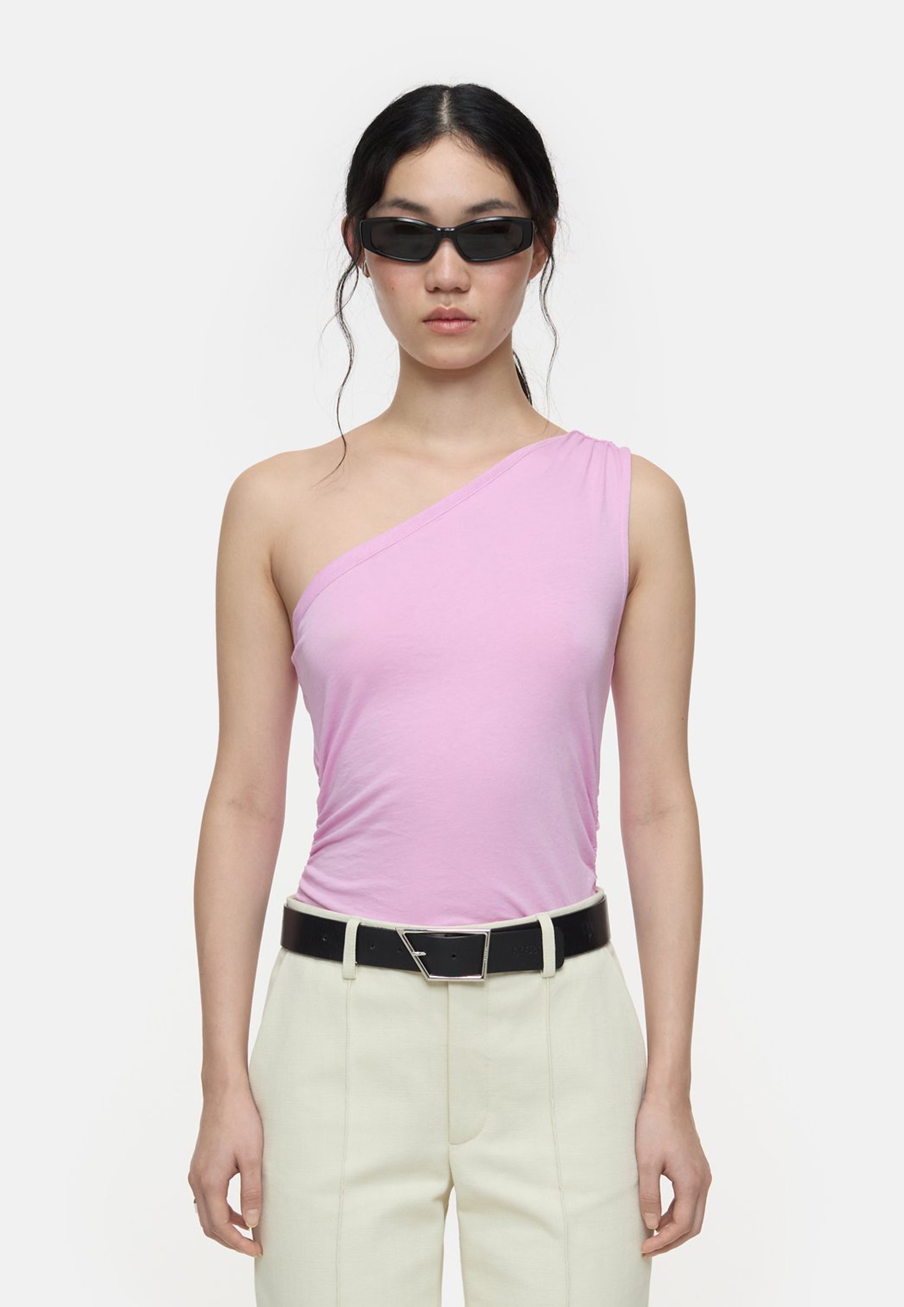 C95572 One Shoulder Tank Top | Pink Poeny