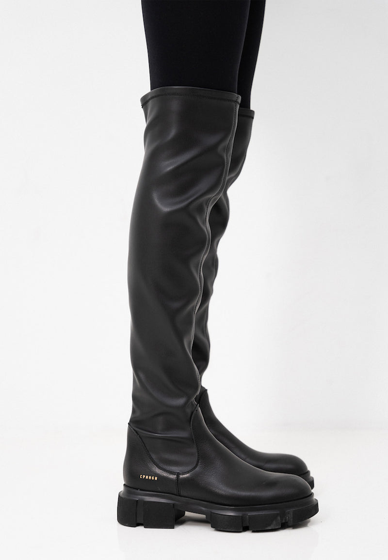 CPH544 Overknee Boots | Black Vegan Stretch