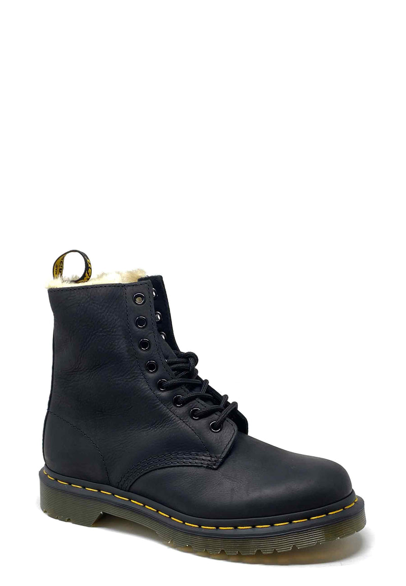 Serena Lace Up Boot | Black Wyoming Faux Fur