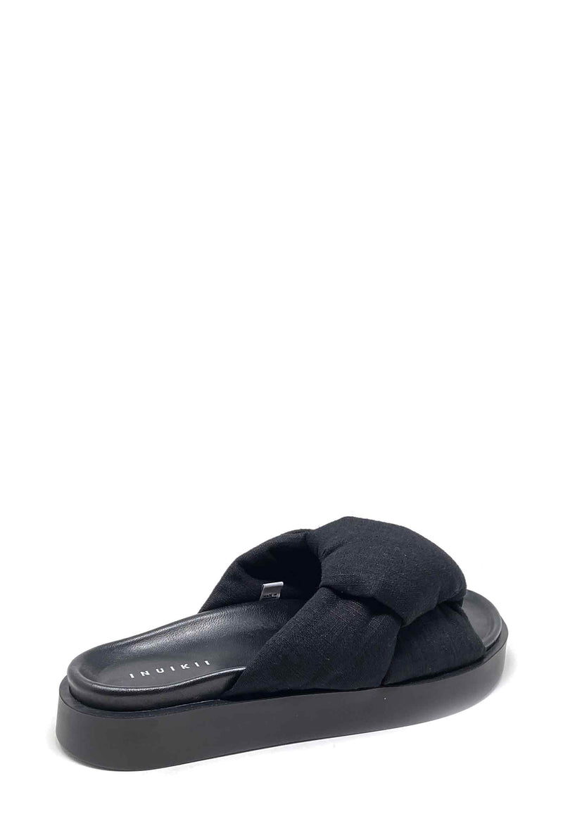 Oversized Linen Knot Pantolette | Black