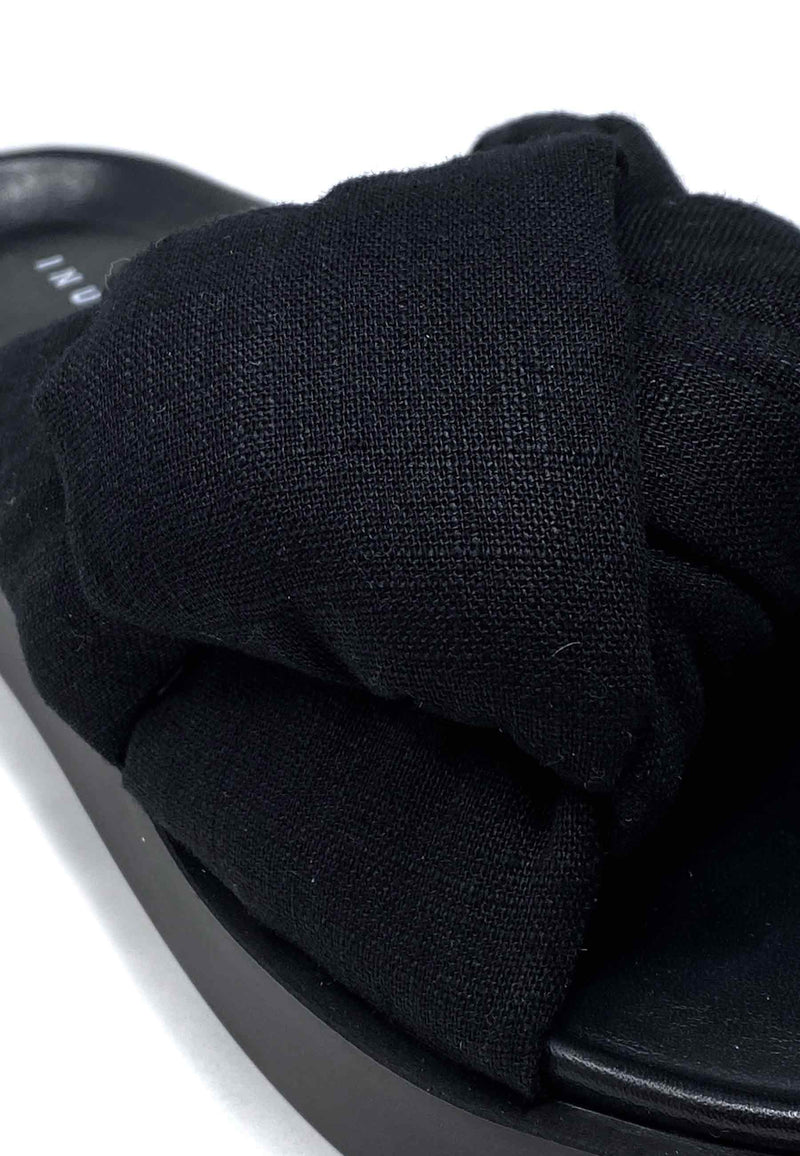 Oversized Linen Knot Pantolette | Black