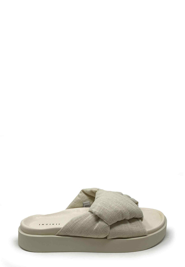 Oversized Linen Knot Pantolette | Off White