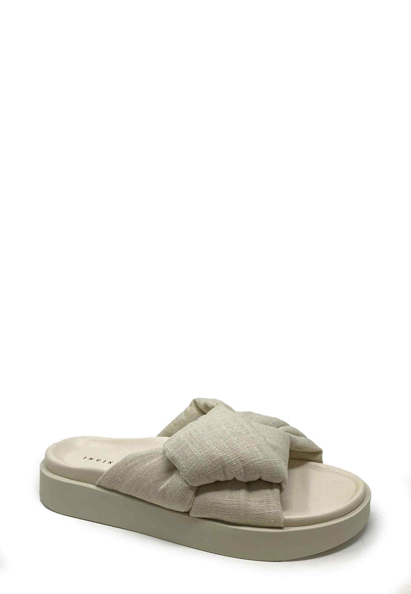 Oversized Linen Knot Mules | Off White