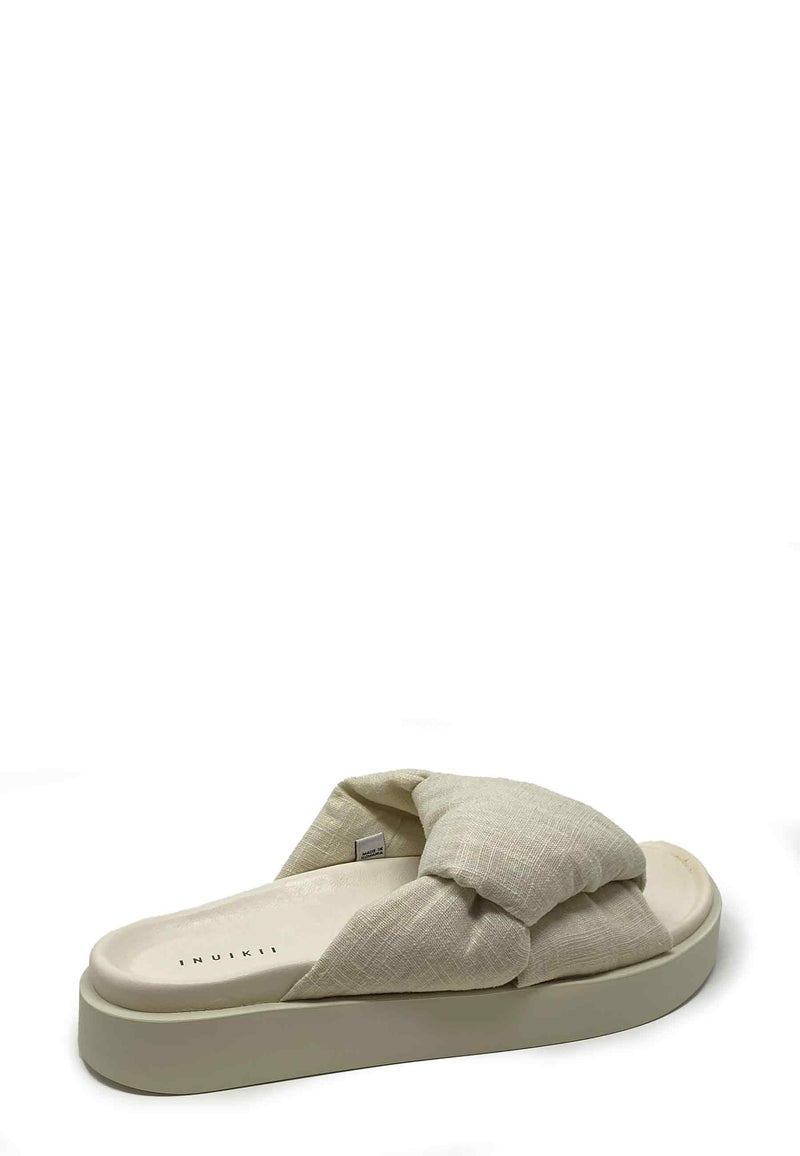 Oversized Linen Knot Mules | Off White