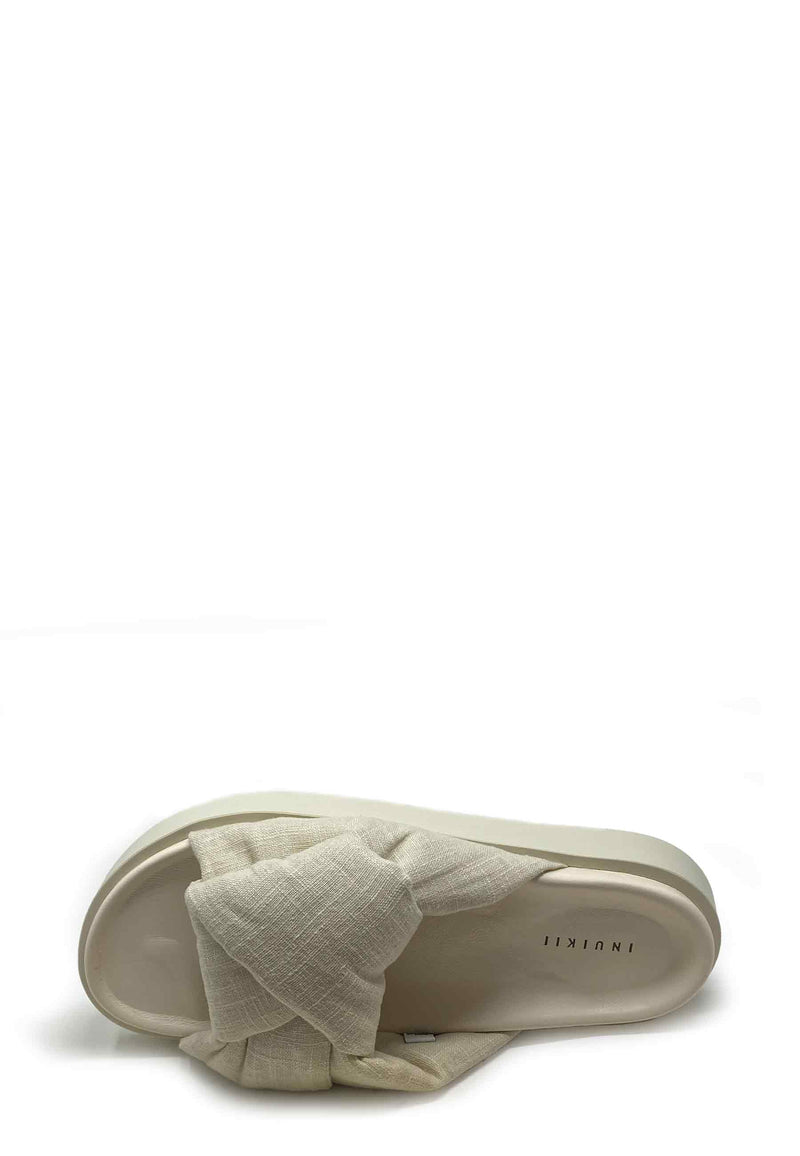 Oversized Linen Knot Pantolette | Off White