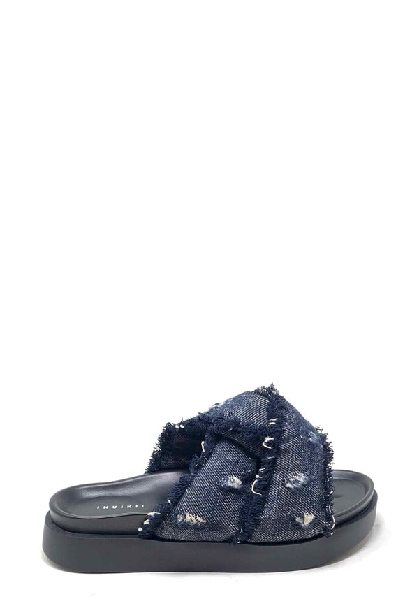 Soft Crossed Jeans Mules | Black