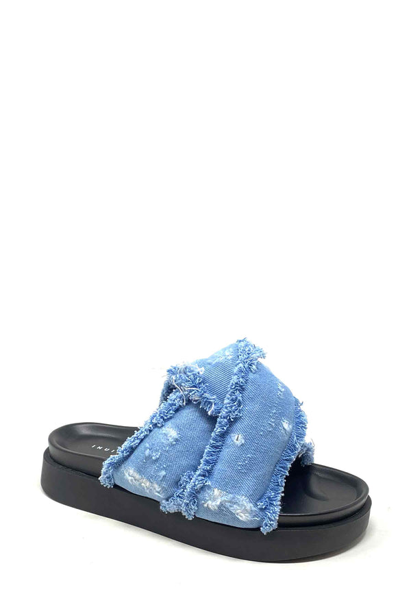 Soft Crossed Jeans Mules | Light Blue