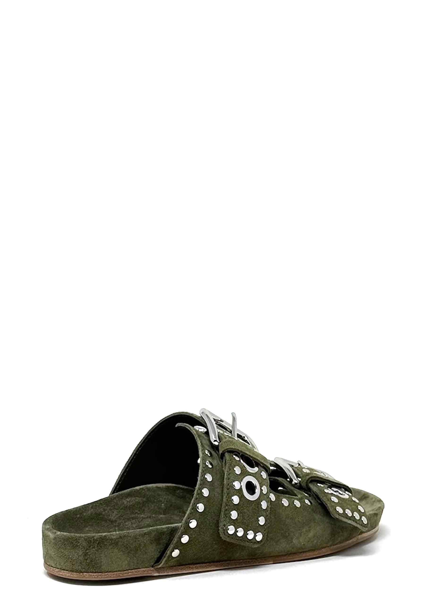 Love mules | Olive Silver Suede