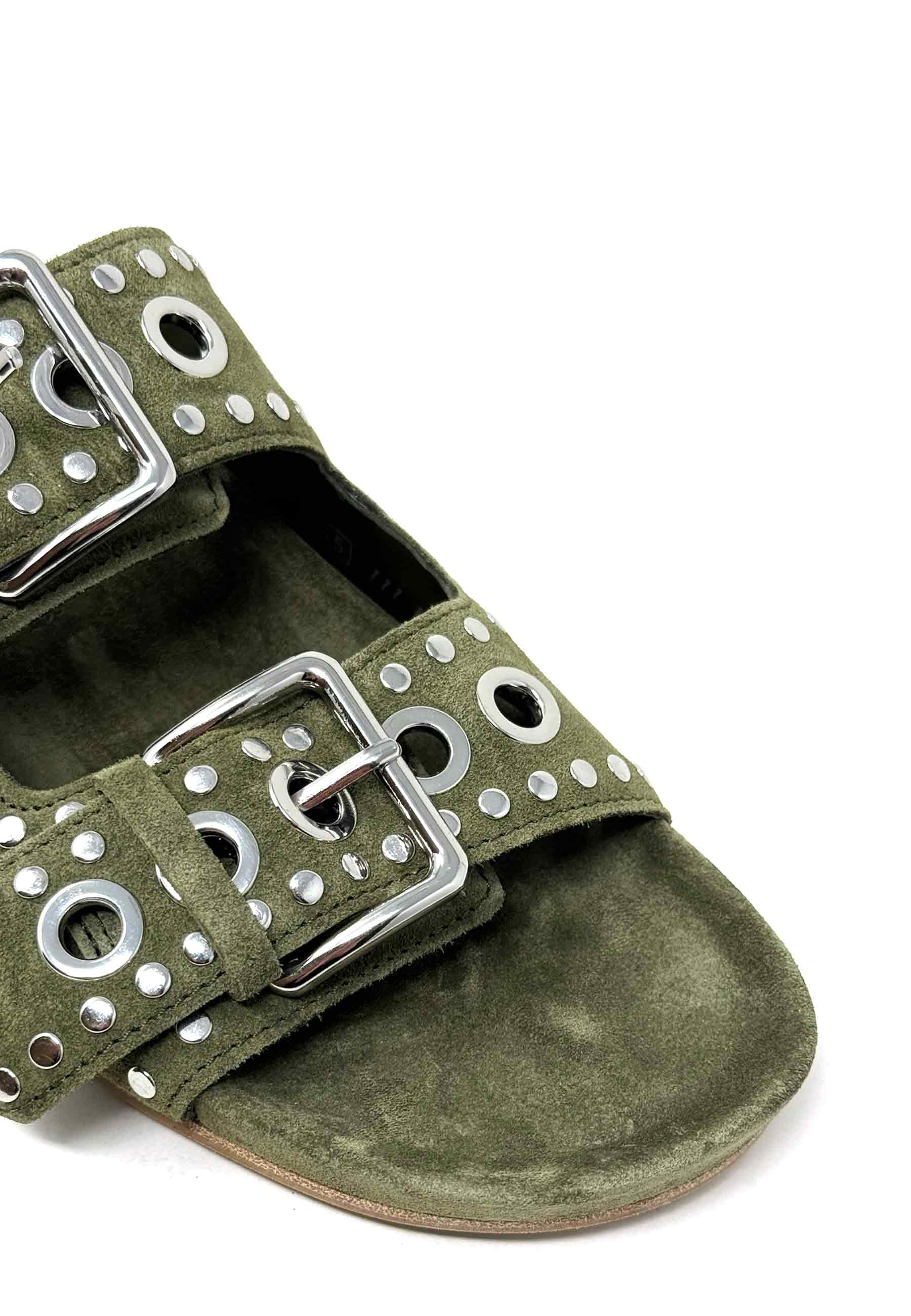 Love mules | Olive Silver Suede