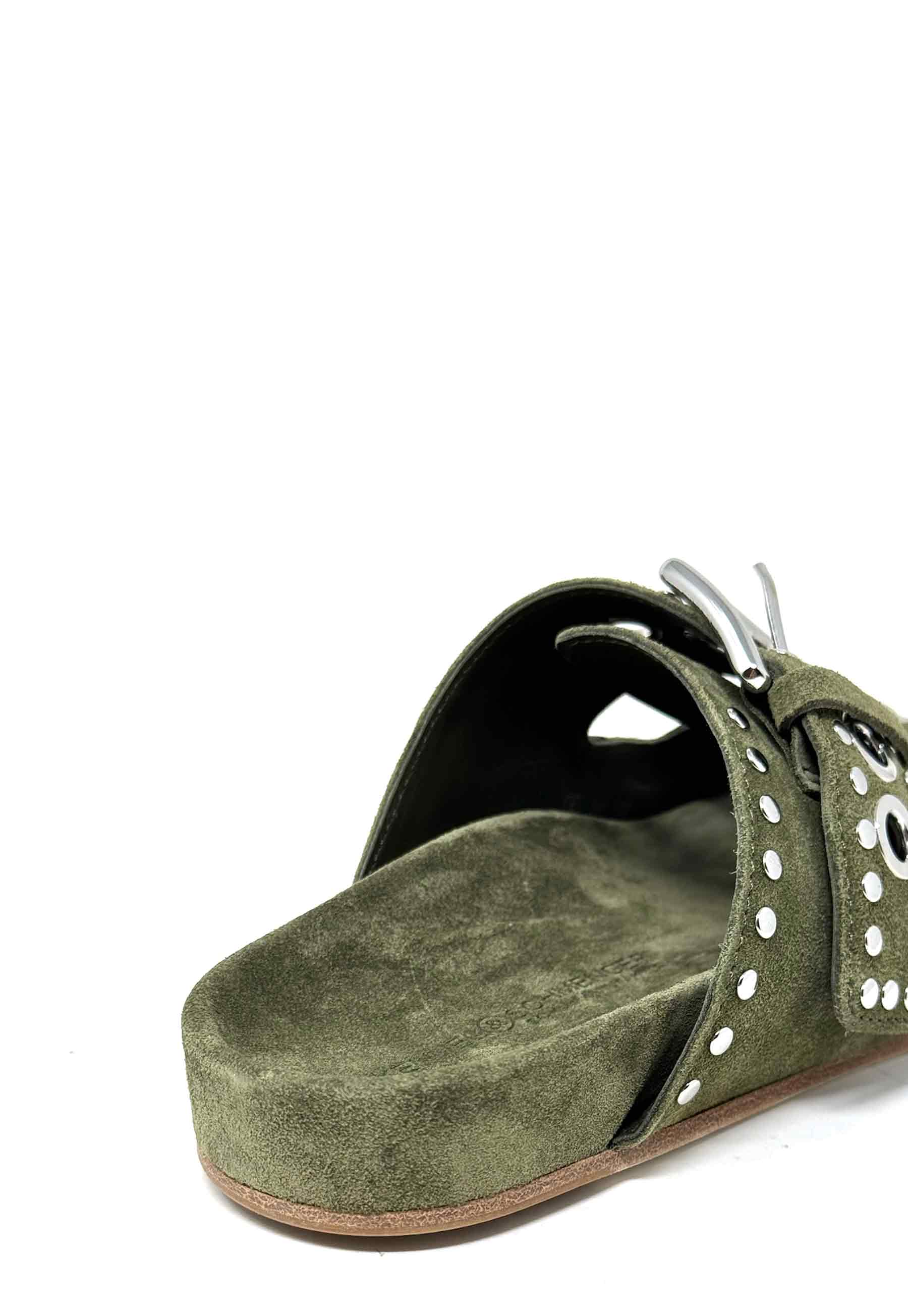 Love mules | Olive Silver Suede