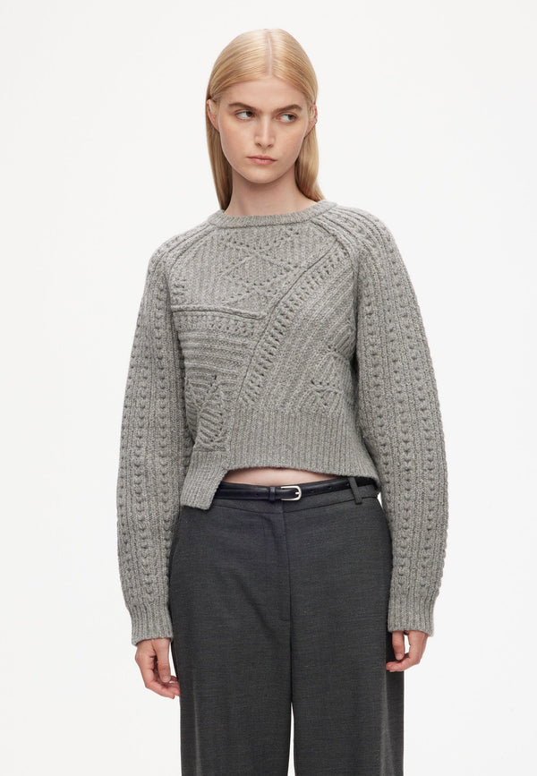 23-111 cable patchwork sweater | Gray melange