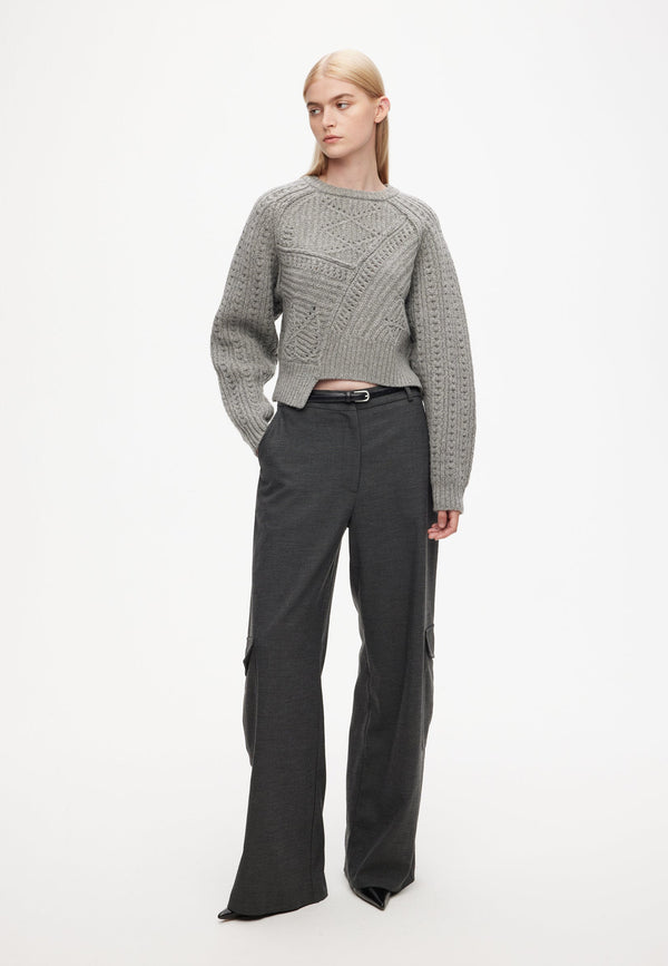 23-111 kabel patchwork sweater | Grå melange