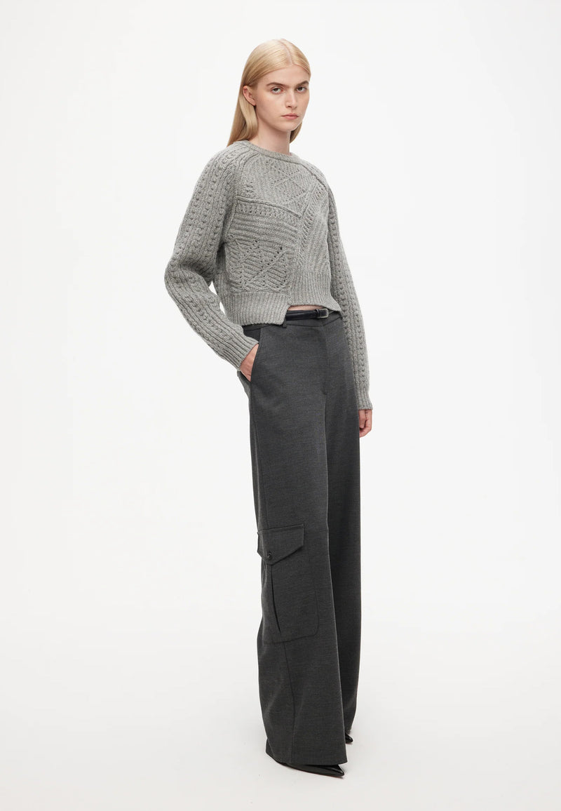 23-111 cable patchwork sweater | Gray melange