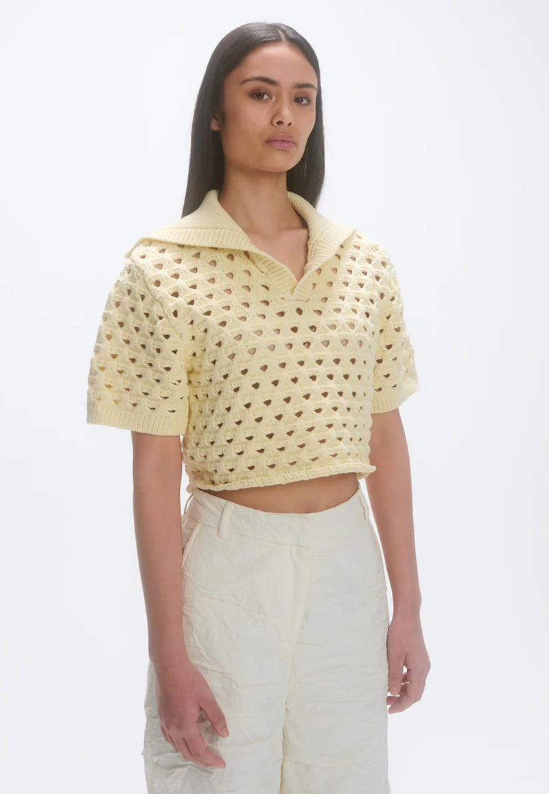 Knitted Short Sleeve Polo Shirt | Eggshell