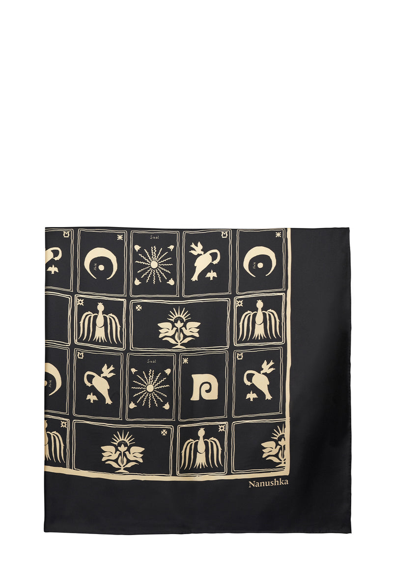 Miani silk scarf | Folk Art Black