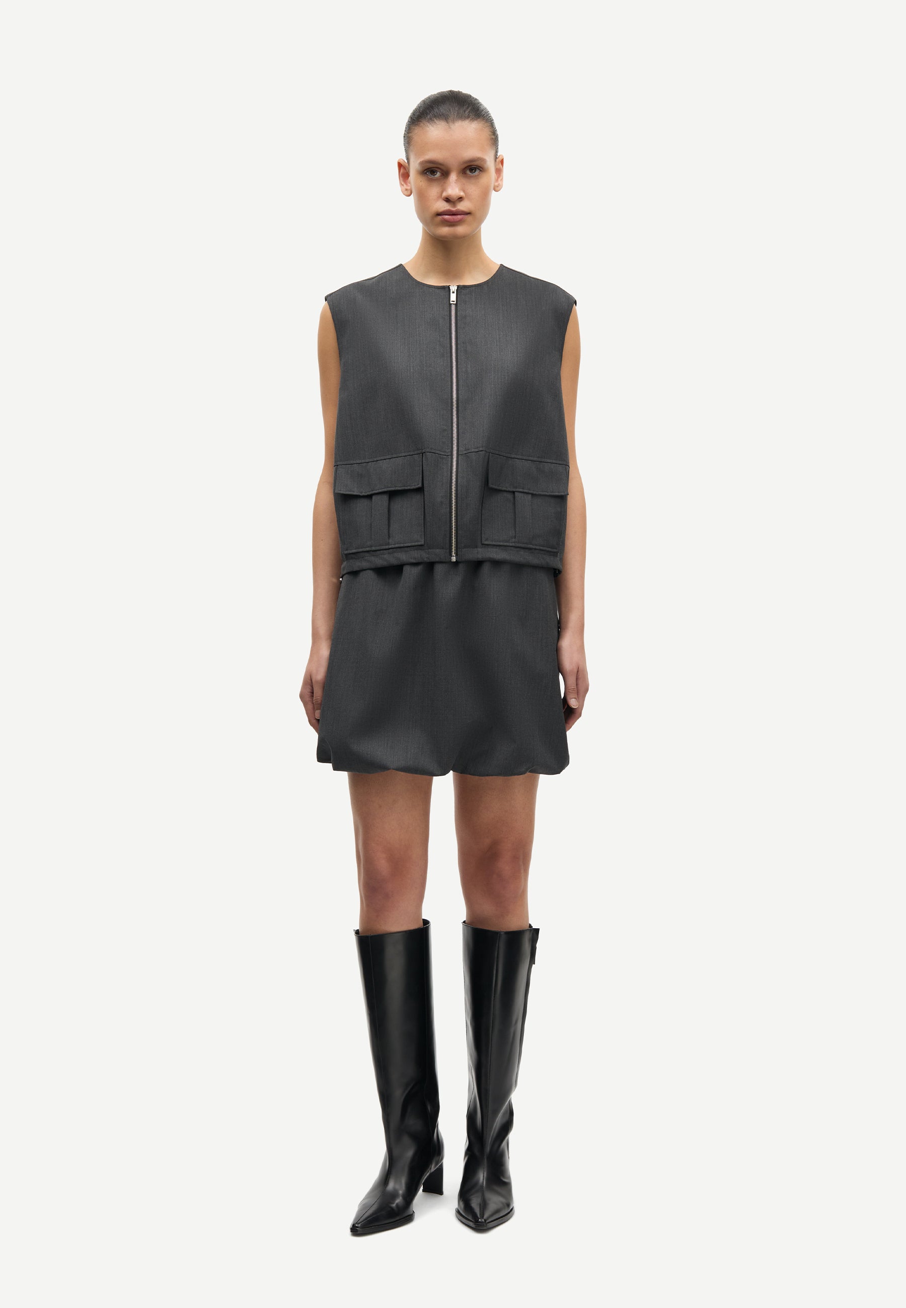 Sakelly Oversized Uldvest | Mørkegrå Melange