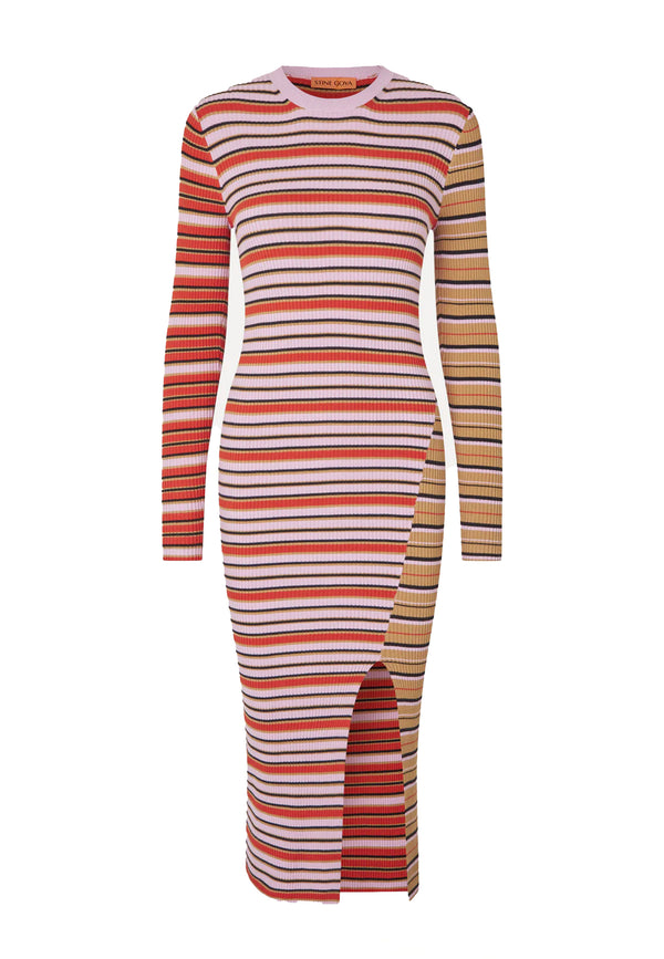 2356 Knitted Dress | Cream Pink Stripes